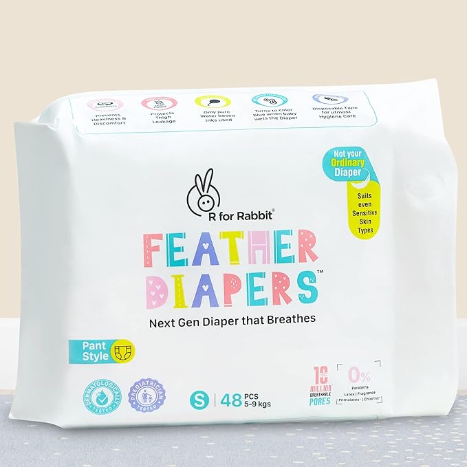 R for Rabbit Small S Size Premium Feather Diaper for Baby 5 to 9 kgs (48 Pack Offer)